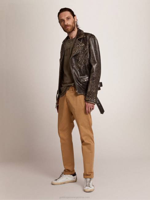 hombres camiseta verde oliva colección efecto envejecido con letras doradas en la parte delantera 6846723