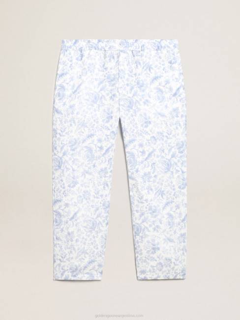 Golden Goose hombres Pantalón de lino resort collection con estampado azul mediterráneo 6846734