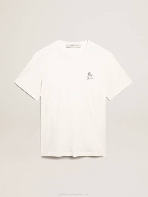 Golden Goose hombres camiseta de lino de la colección resort de algodón blanco vintage con flor estampada 6846708