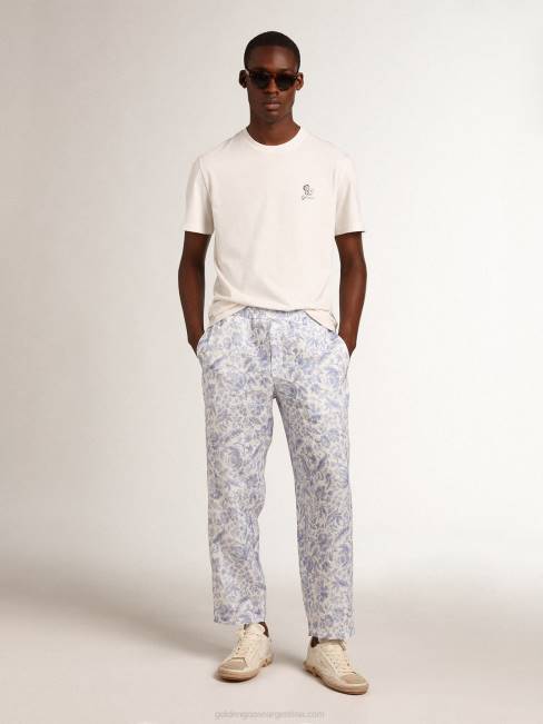 Golden Goose hombres camiseta de lino de la colección resort de algodón blanco vintage con flor estampada 6846708