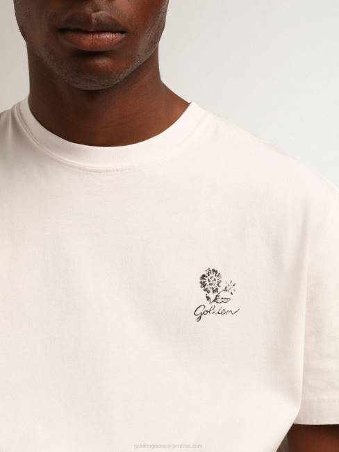Golden Goose hombres camiseta de lino de la colección resort de algodón blanco vintage con flor estampada 6846708