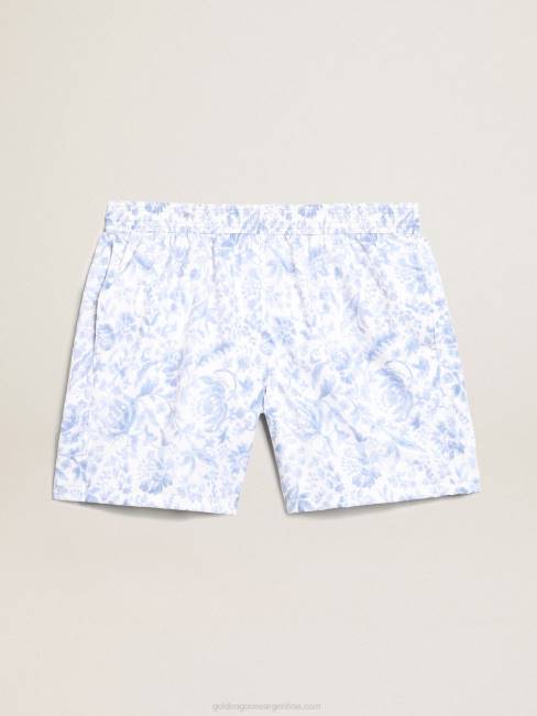 Golden Goose hombres shorts de baño resort collection con estampado azul mediterráneo 6846758