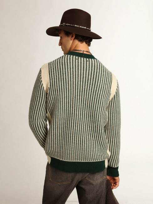 Golden Goose hombres Jersey de cuello redondo de la colección Journey en lana bicolor blanca y verde. 6846749