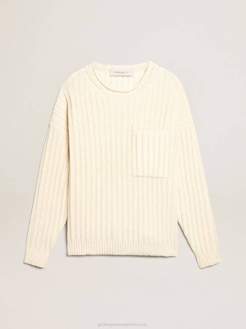 Golden Goose hombres Jersey de cuello redondo en hilo de mezcla de algodón color papiro 6846792