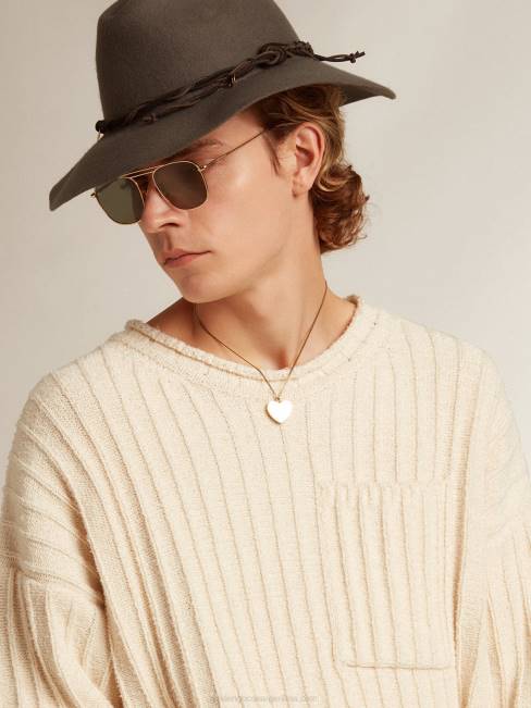 Golden Goose hombres Jersey de cuello redondo en hilo de mezcla de algodón color papiro 6846792