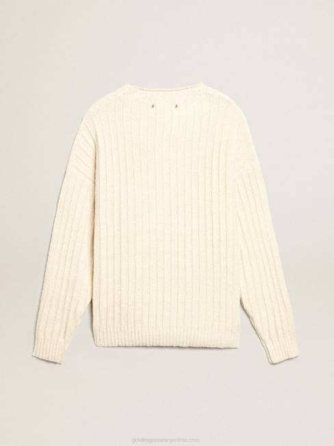 Golden Goose hombres Jersey de cuello redondo en hilo de mezcla de algodón color papiro 6846792