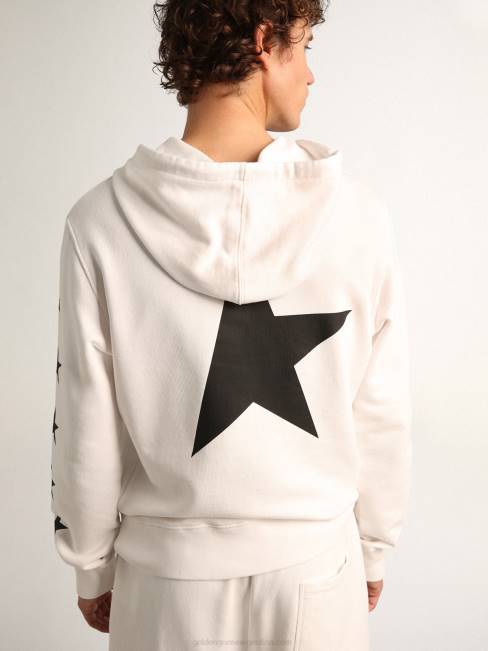 Golden Goose hombres Sudadera con capucha de la colección star de alighiero en blanco vintage con estrellas negras en contraste 6846810