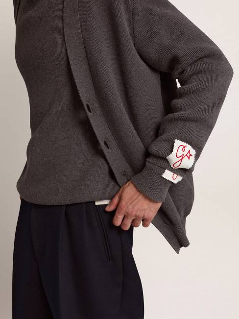 Golden Goose hombres cárdigan de algodón melange gris oscuro con logo en la espalda 6846714