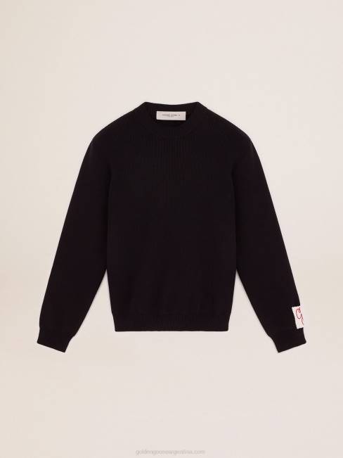 Golden Goose hombres jersey de cuello redondo de algodón azul oscuro con logo en la espalda 6846757