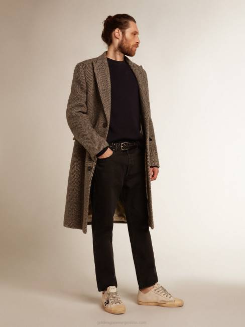 Golden Goose hombres jersey de cuello redondo de algodón azul oscuro con logo en la espalda 6846757