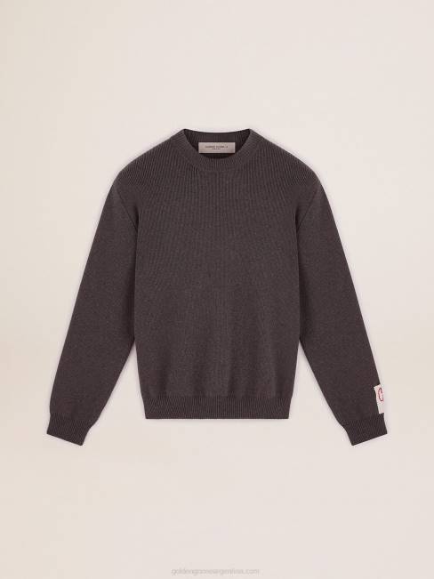 Golden Goose hombres jersey de cuello redondo de algodón gris oscuro con logo en la espalda 6846719
