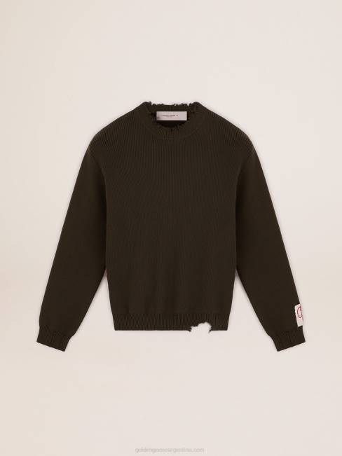 Golden Goose hombres jersey de cuello redondo de algodón verde militar 6846727