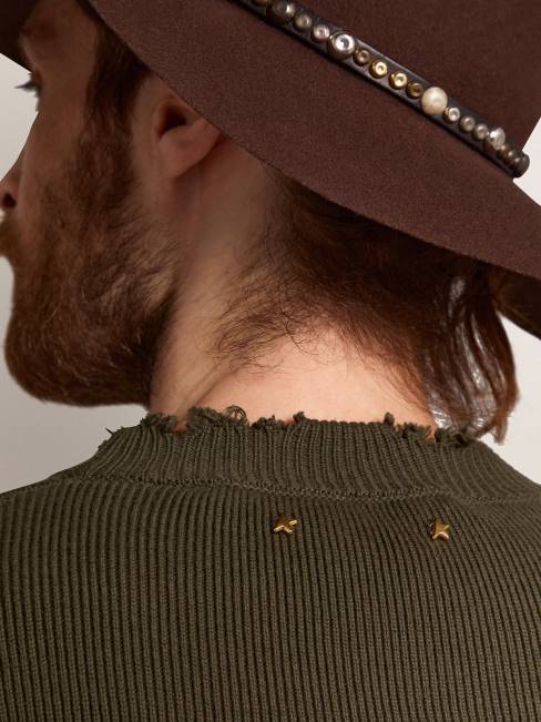 Golden Goose hombres jersey de cuello redondo de algodón verde militar 6846727