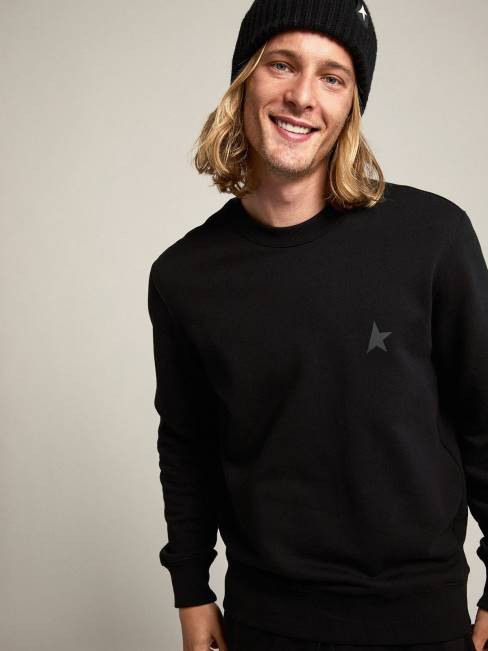 Golden Goose hombres sudadera archibald star collection negra con estrella tono sobre tono en la parte delantera 6846709