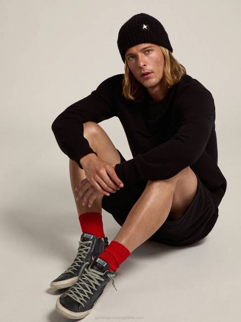 Golden Goose hombres sudadera archibald star collection negra con estrella tono sobre tono en la parte delantera 6846709