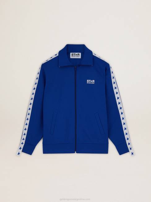 Golden Goose hombres sudadera azul con cremallera y franja blanca y estrellas a contraste 6846735