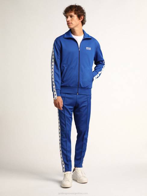 Golden Goose hombres sudadera azul con cremallera y franja blanca y estrellas a contraste 6846735