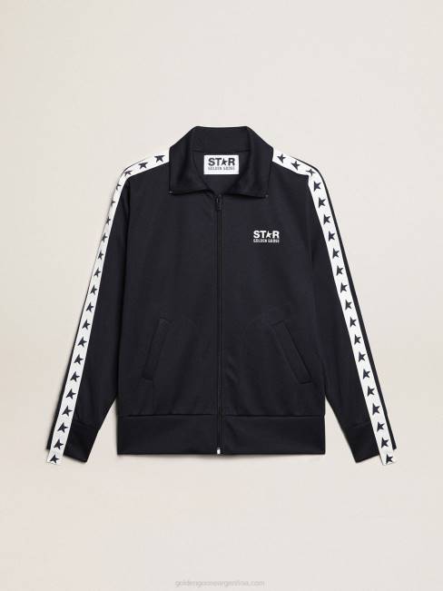 Golden Goose hombres sudadera azul oscuro con franja blanca y estrellas azules a contraste 6846698