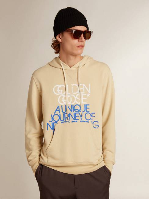 Golden Goose hombres sudadera color mazapán con letras delante 6846794