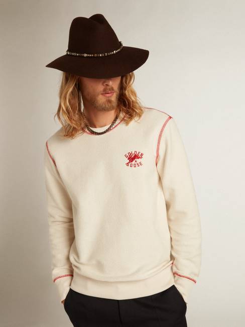 Golden Goose hombres sudadera heritage blanca con logo cny 6846786