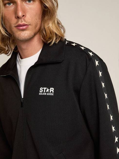 Golden Goose hombres sudadera negra con cremallera y estrellas blancas en contraste 6846705