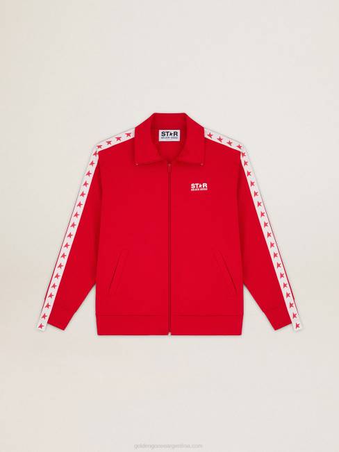 Golden Goose hombres sudadera roja con cremallera y estrellas rojas en contraste 6846707