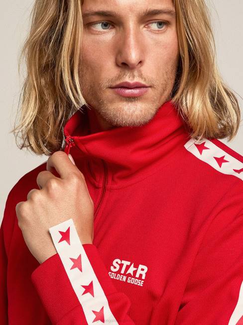 Golden Goose hombres sudadera roja con cremallera y estrellas rojas en contraste 6846707