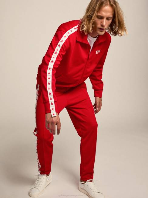 Golden Goose hombres sudadera roja con cremallera y estrellas rojas en contraste 6846707