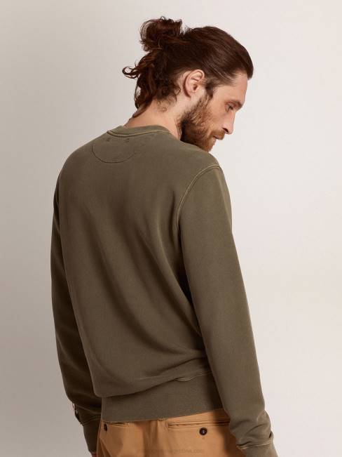hombres Sudadera de la colección verde oliva con tratamiento envejecido y letras doradas en la parte delantera 6846713