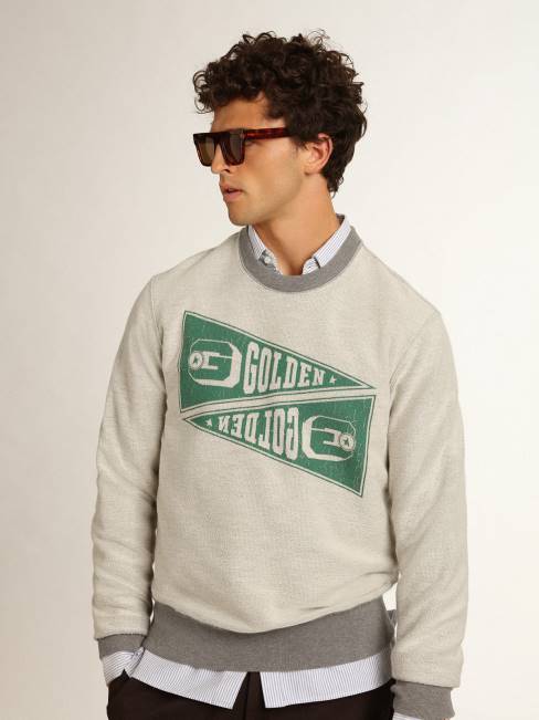 hombres sudadera de la colección gris melange con estampado verde dorado 6846753
