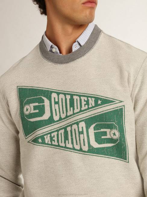 hombres sudadera de la colección gris melange con estampado verde dorado 6846753