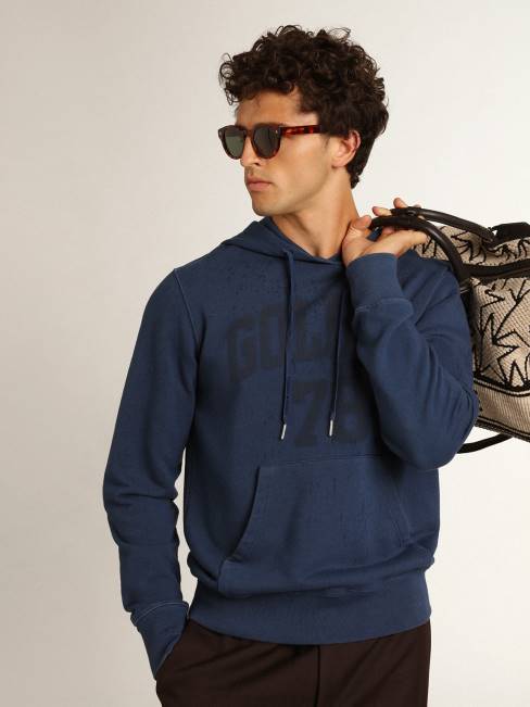 hombres sudadera midshipman-blue Journey collection con lettering 78 dorado y tratamiento efecto lluvia 6846739