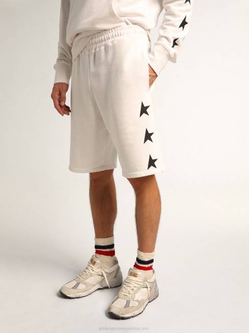 Golden Goose hombres Bermudas diego star collection en blanco vintage con estrellas negras en contraste 6846751