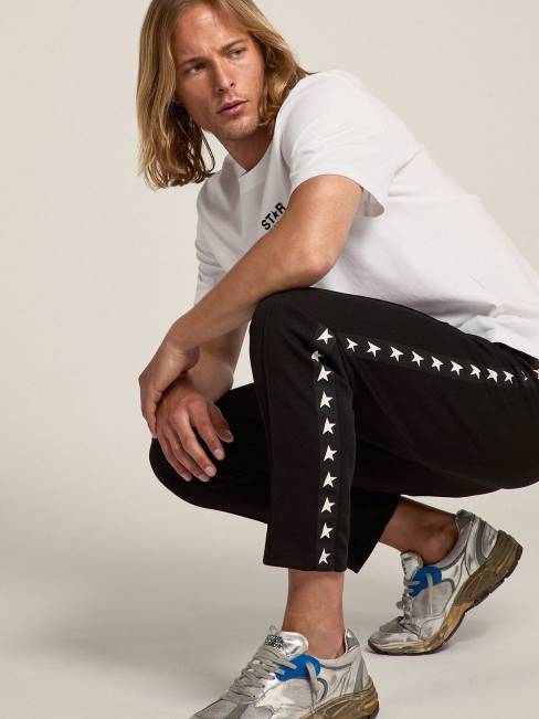 Golden Goose hombres joggers negros con estrellas blancas en los costados 6846764