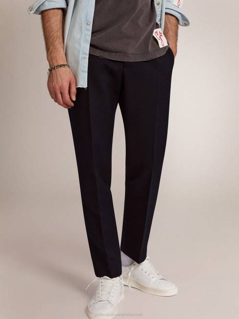 Golden Goose hombres pantalones colección milano en lana azul oscuro 6846825