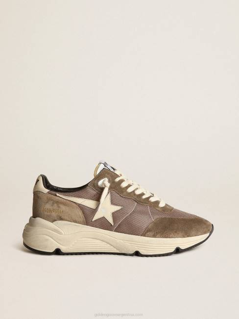 Golden Goose hombres Zapatillas deportivas con suela de running de malla verde oliva y piel con estrella de piel color crema y refuerzo en el talón 6846568