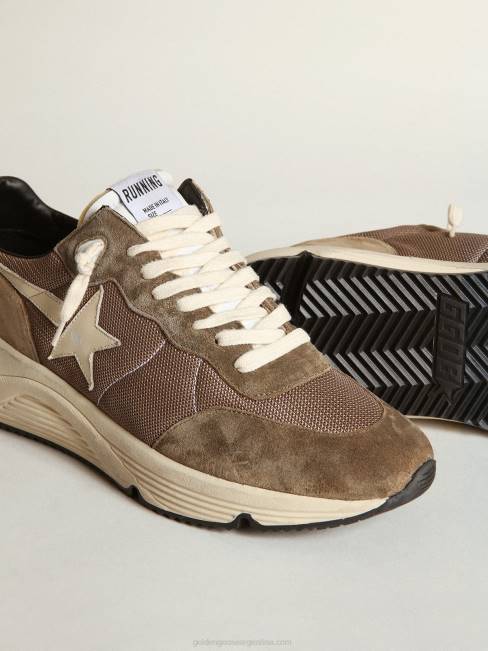 Golden Goose hombres Zapatillas deportivas con suela de running de malla verde oliva y piel con estrella de piel color crema y refuerzo en el talón 6846568