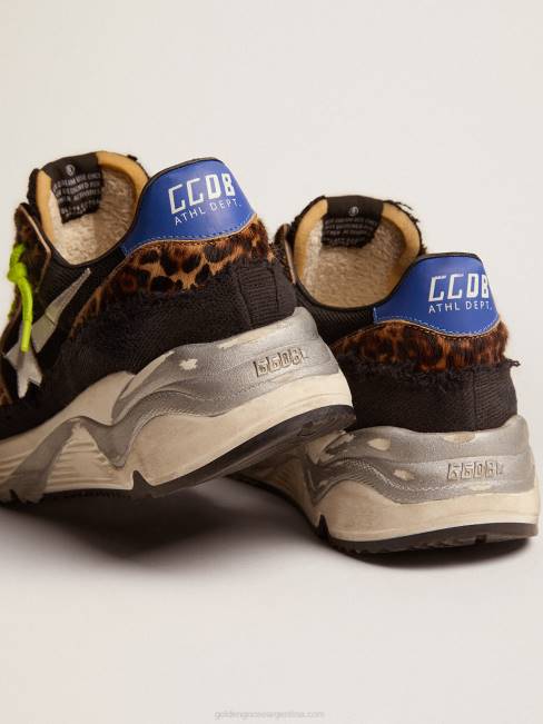 Golden Goose hombres Zapatillas deportivas running sole ltd de malla negra con inserciones de piel de potro con estampado de leopardo 6846582