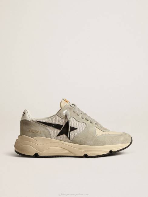 Golden Goose hombres suela de running de ante gris hielo y malla con estrella de piel negra 6846618