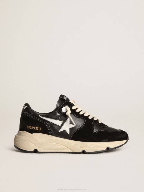 Golden Goose hombres suela de running de napa negra y ante con estrella blanca 6846656