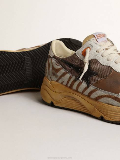 Golden Goose hombres suela running lab de tejido marrón y piel de potro 6846635