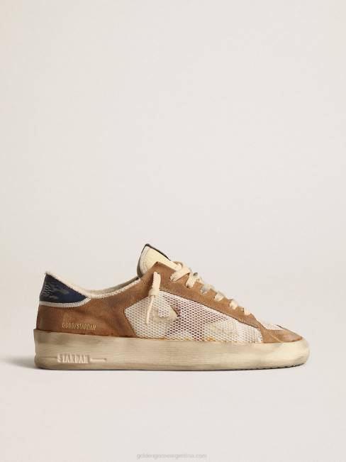 Golden Goose hombres stardan de nailon y malla beige con inserciones de ante color tabaco 6846604