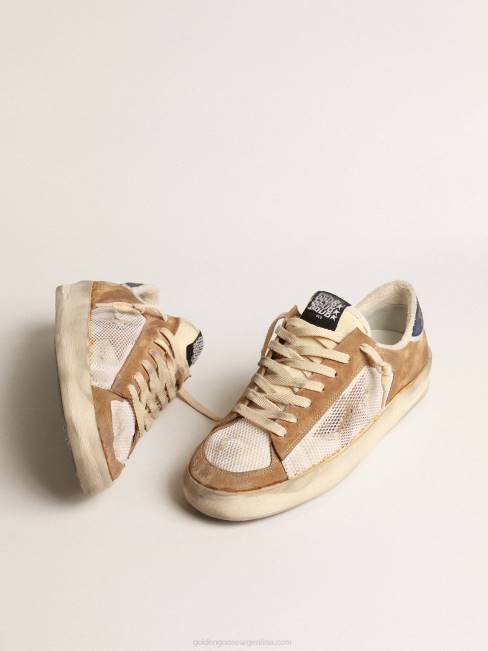 Golden Goose hombres stardan de nailon y malla beige con inserciones de ante color tabaco 6846604