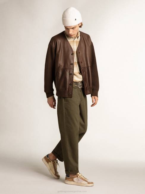 Golden Goose hombres stardan de nailon y malla beige con inserciones de ante color tabaco 6846604