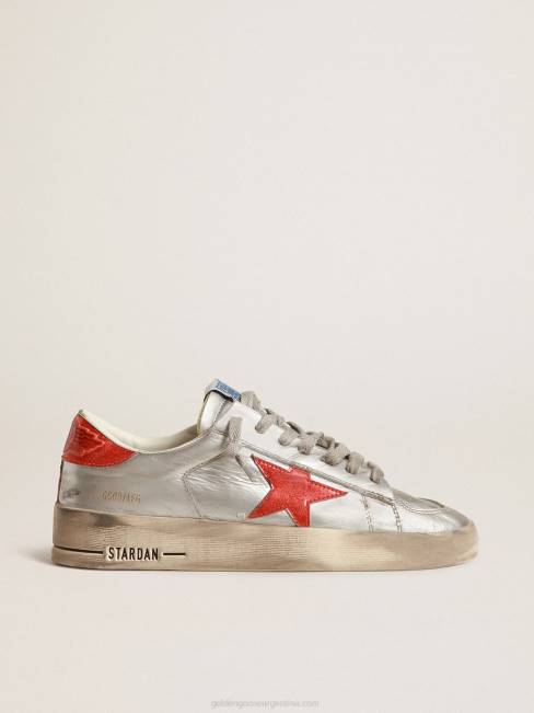 Golden Goose hombres stardan en piel metalizada con inserciones de purpurina roja 6846639