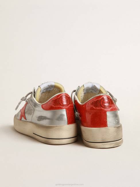 Golden Goose hombres stardan en piel metalizada con inserciones de purpurina roja 6846639