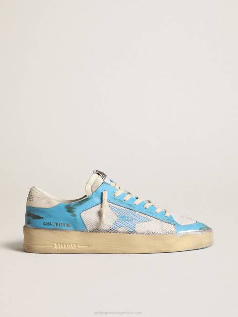 Golden Goose hombres stardan lab de napa azul claro y malla blanca 6846612