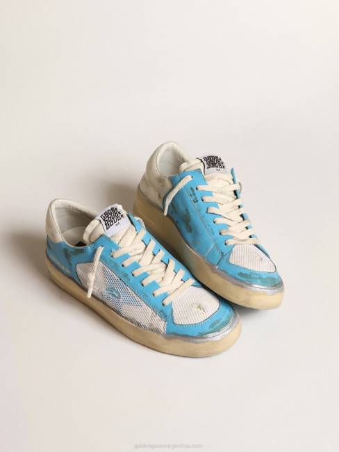 Golden Goose hombres stardan lab de napa azul claro y malla blanca 6846612