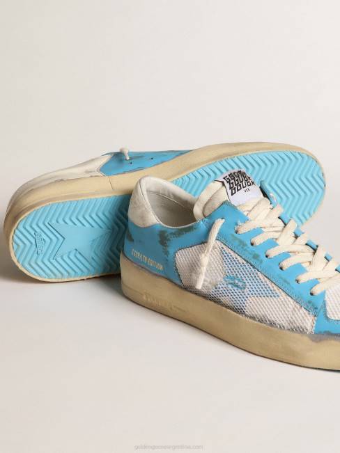 Golden Goose hombres stardan lab de napa azul claro y malla blanca 6846612