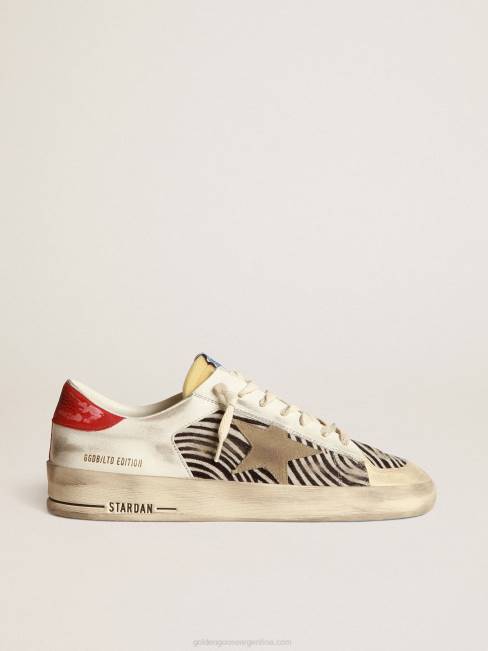Golden Goose hombres stardan lab en piel de poni con estampado de cebra y estrella gris hielo 6846673